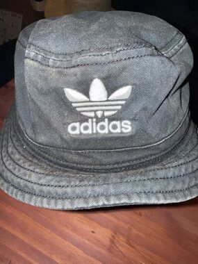 Adidas Trefoil Bucket Hat in Washed Black with White Logo OS